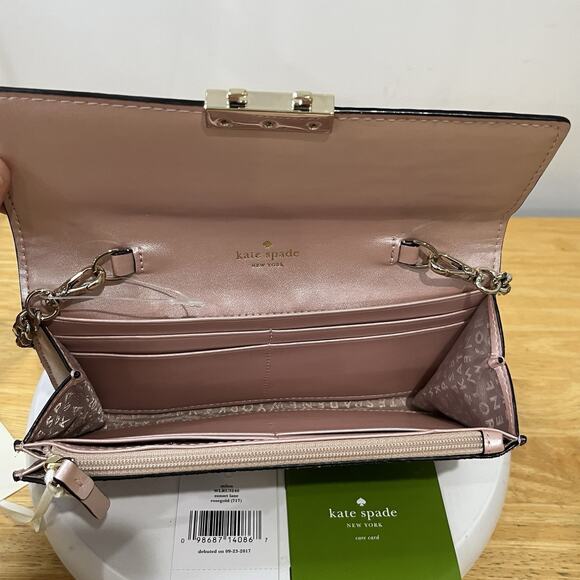 Nwt Kate Spade Rose Gold Pink Glitter Sunset Lane Milou Wallet Clutch Chain Bag - Picture 5 of 14